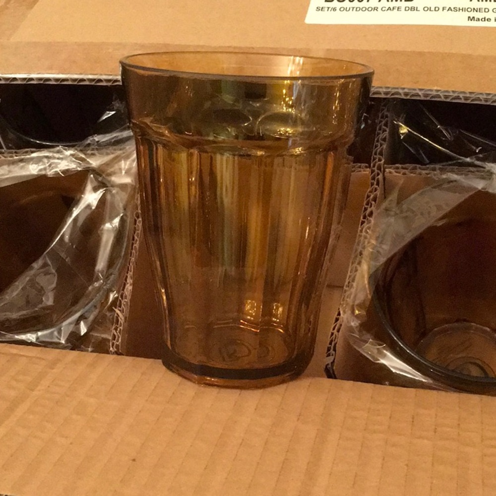 NWT,BALLARD DESIGN DOUBLE OLD FASHIONED STYLE, AMBER,OUTDOOR CAFE BPA FREE